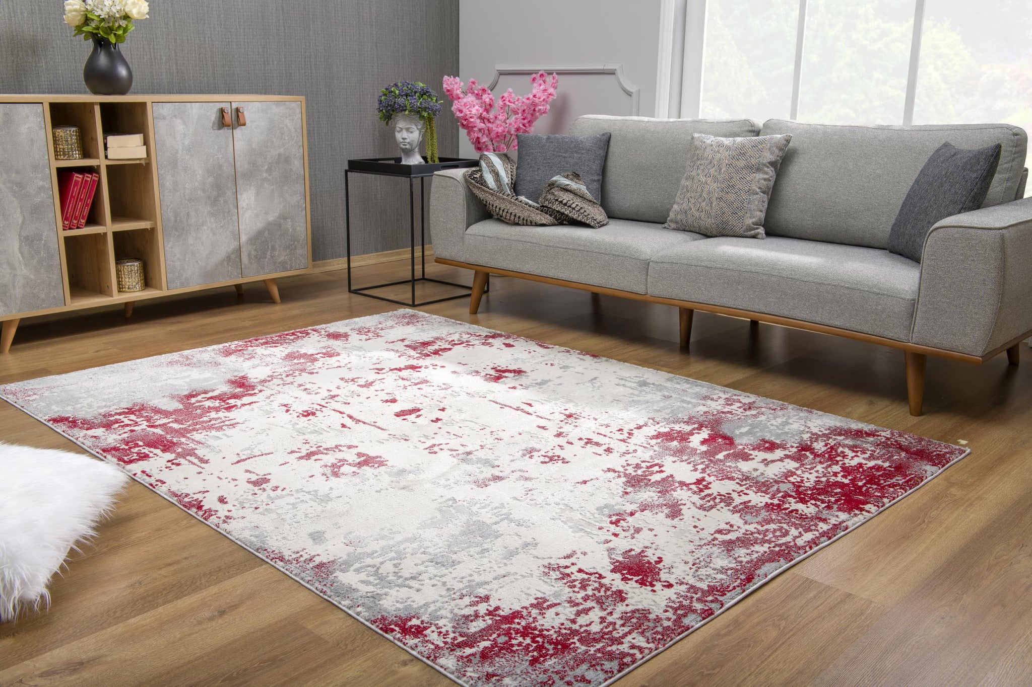 3' X 5' Red Abstract Dhurrie Area Rug