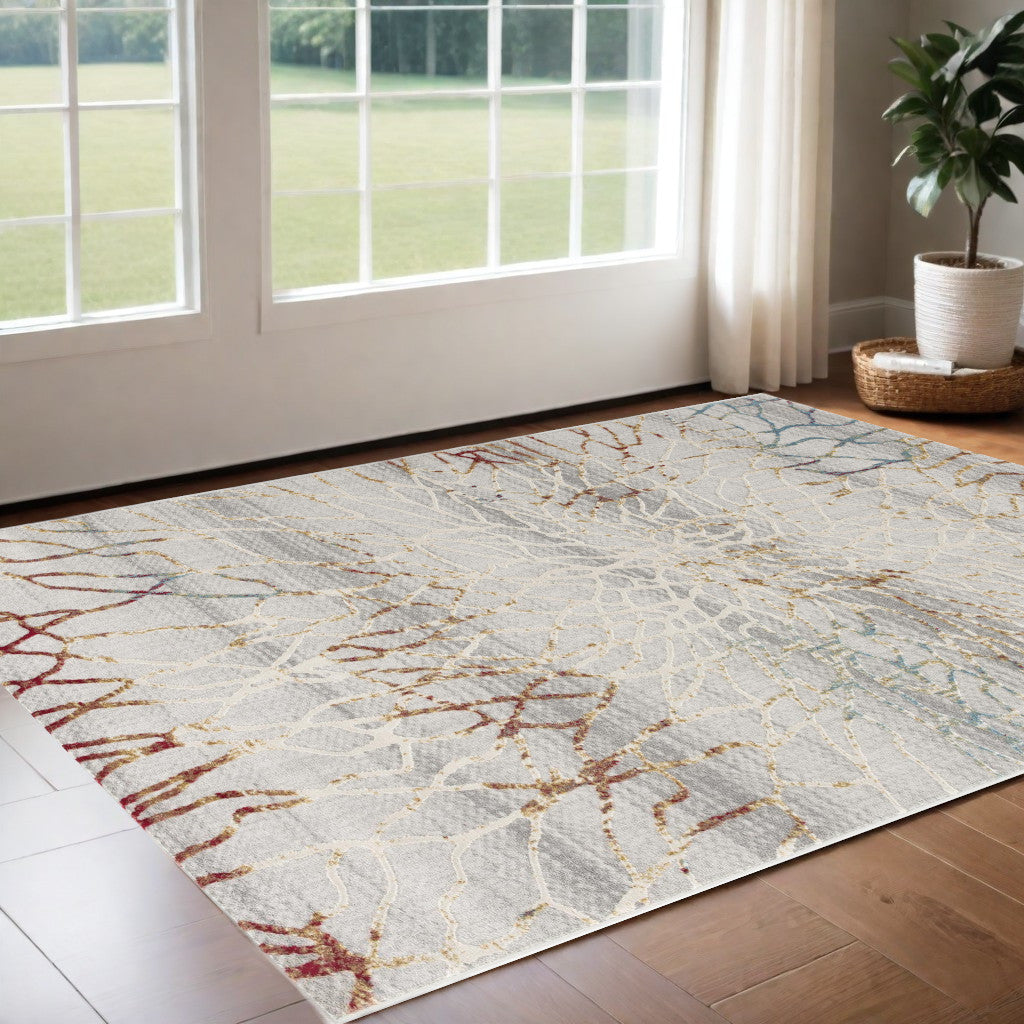 3’ X 5’ Gold And Ivory Abstract Branches Area Rug