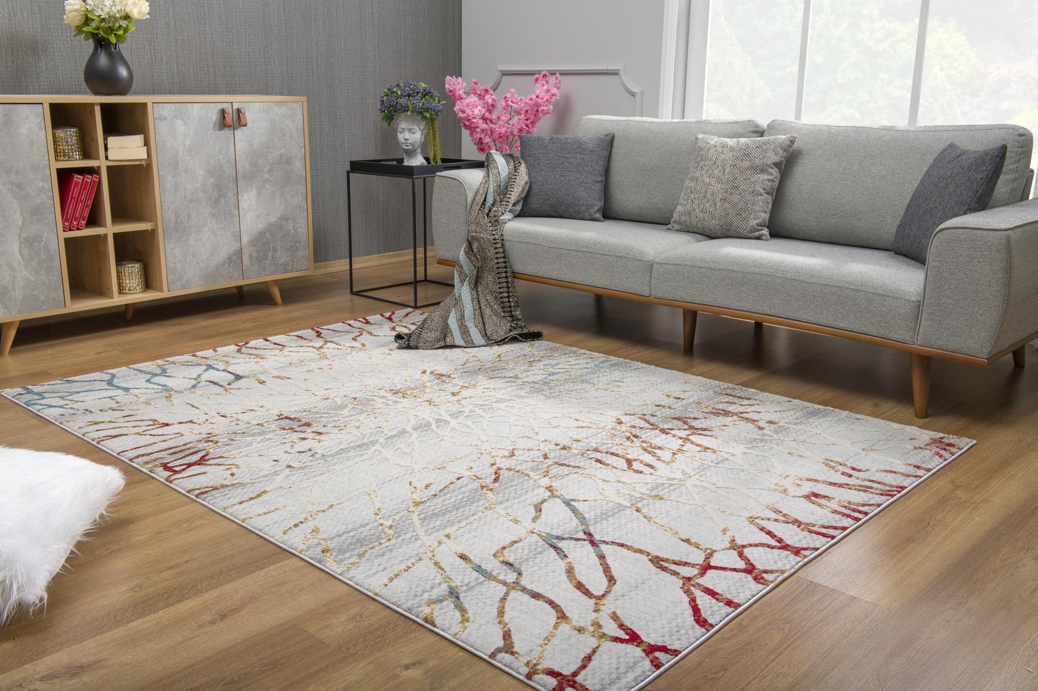 3’ X 5’ Gold And Ivory Abstract Branches Area Rug