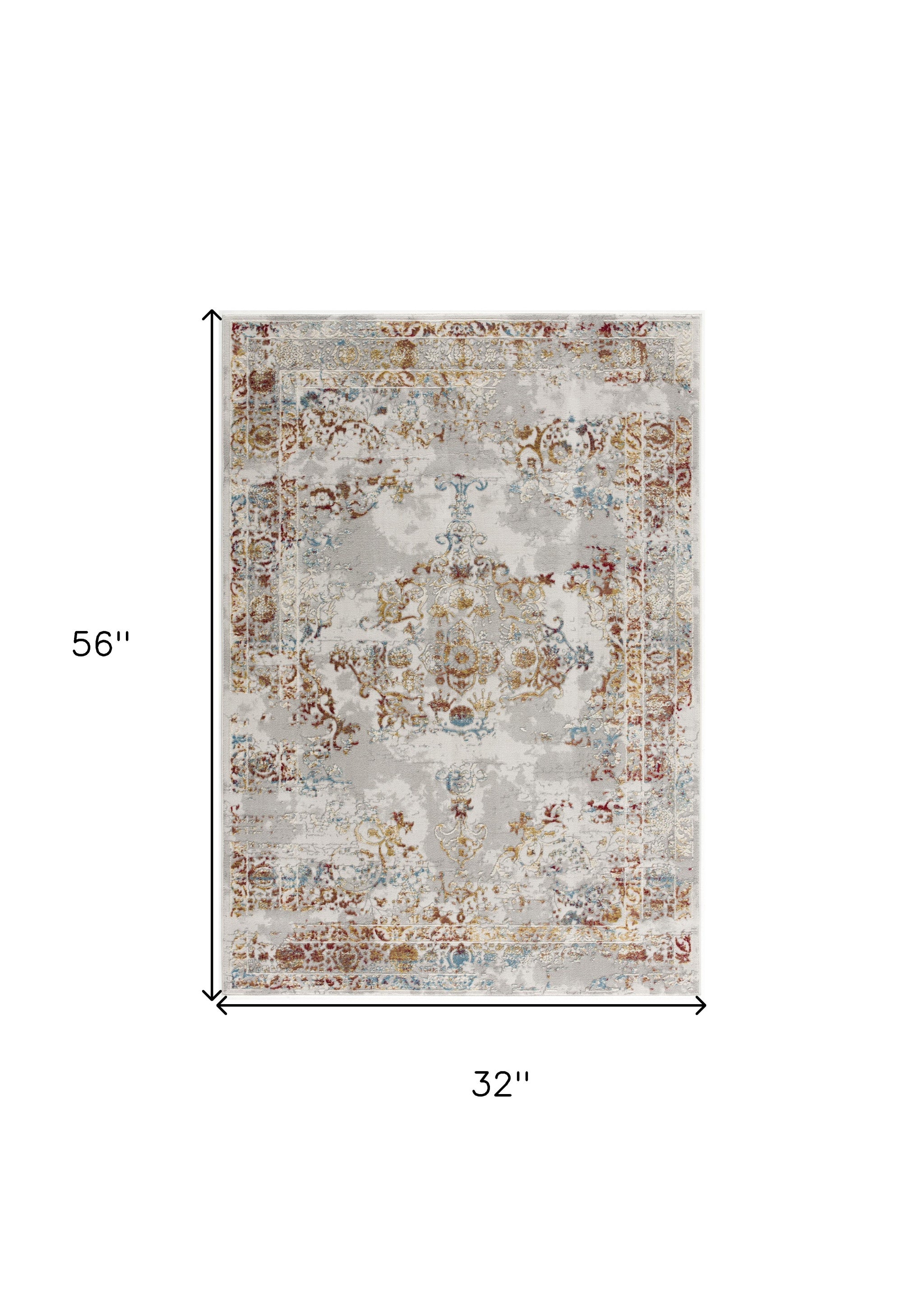 3’ X 5’ Gray And Beige Distressed Ornate Area Rug