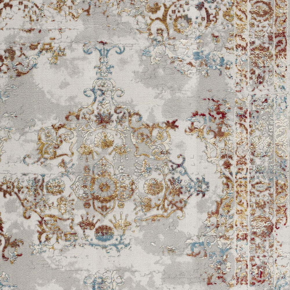 3’ X 5’ Gray And Beige Distressed Ornate Area Rug