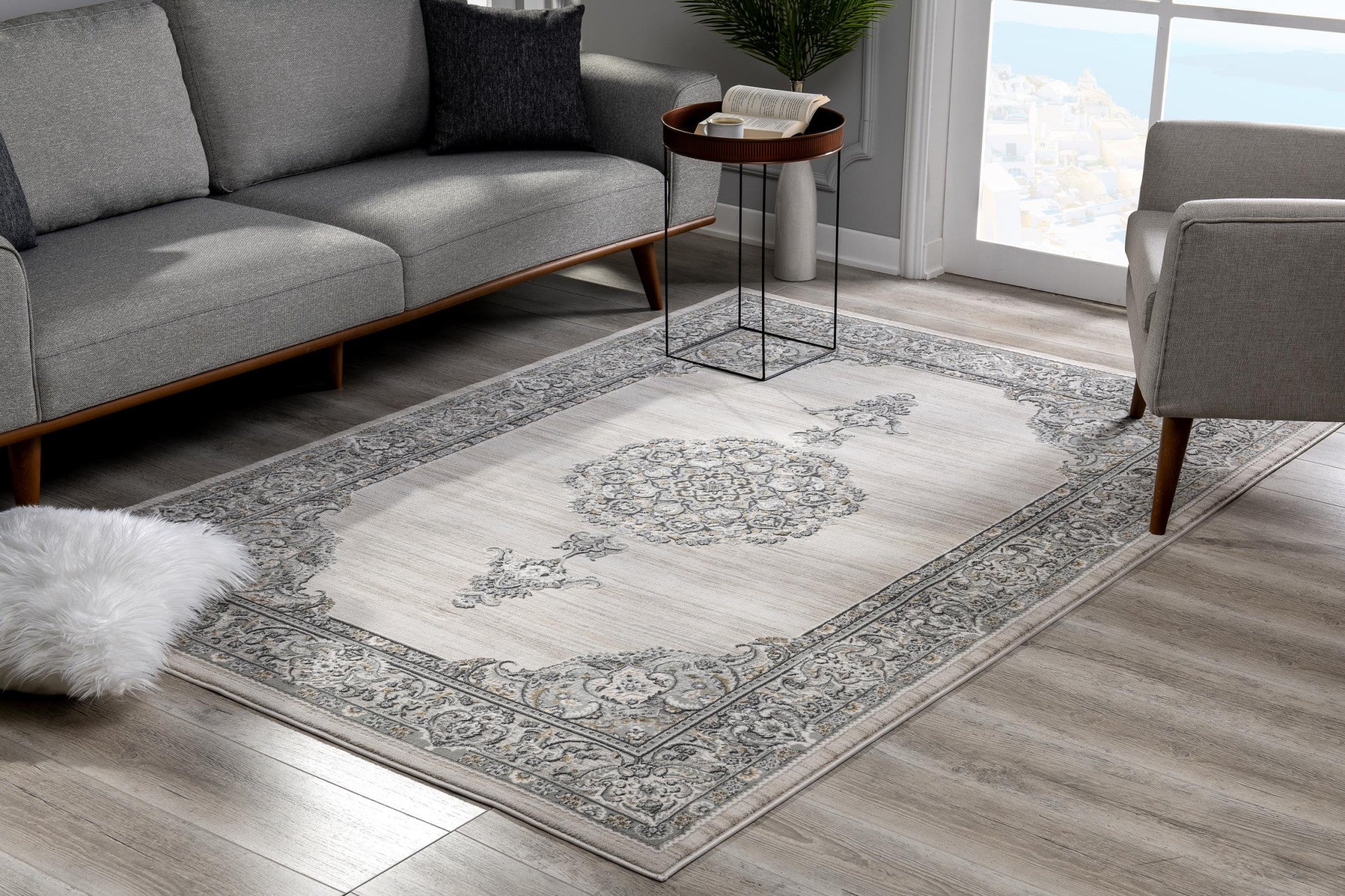 8' X 11' Cream Oriental Area Rug