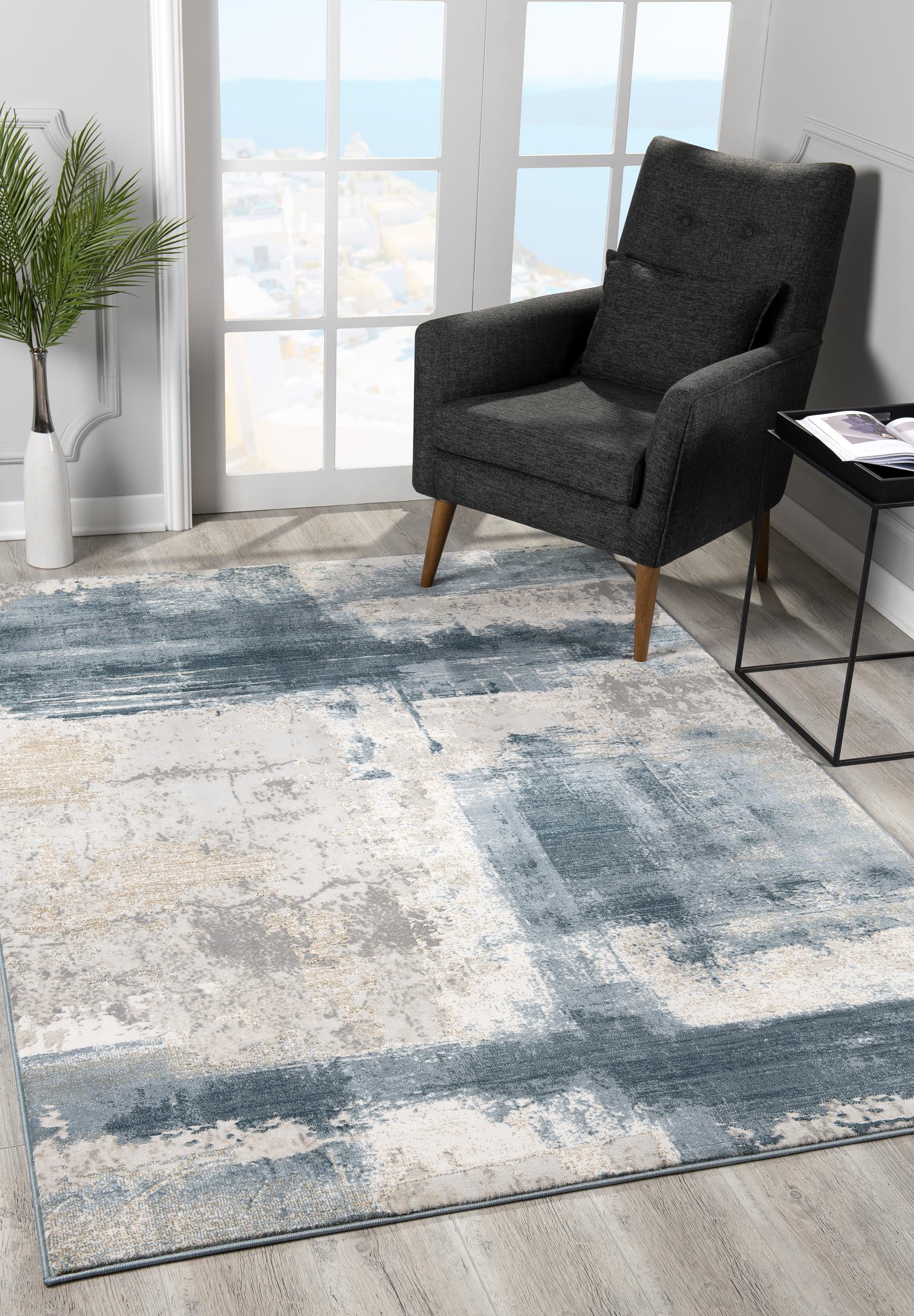 10' Blue And Ivory Abstract Dhurrie Runner Rug