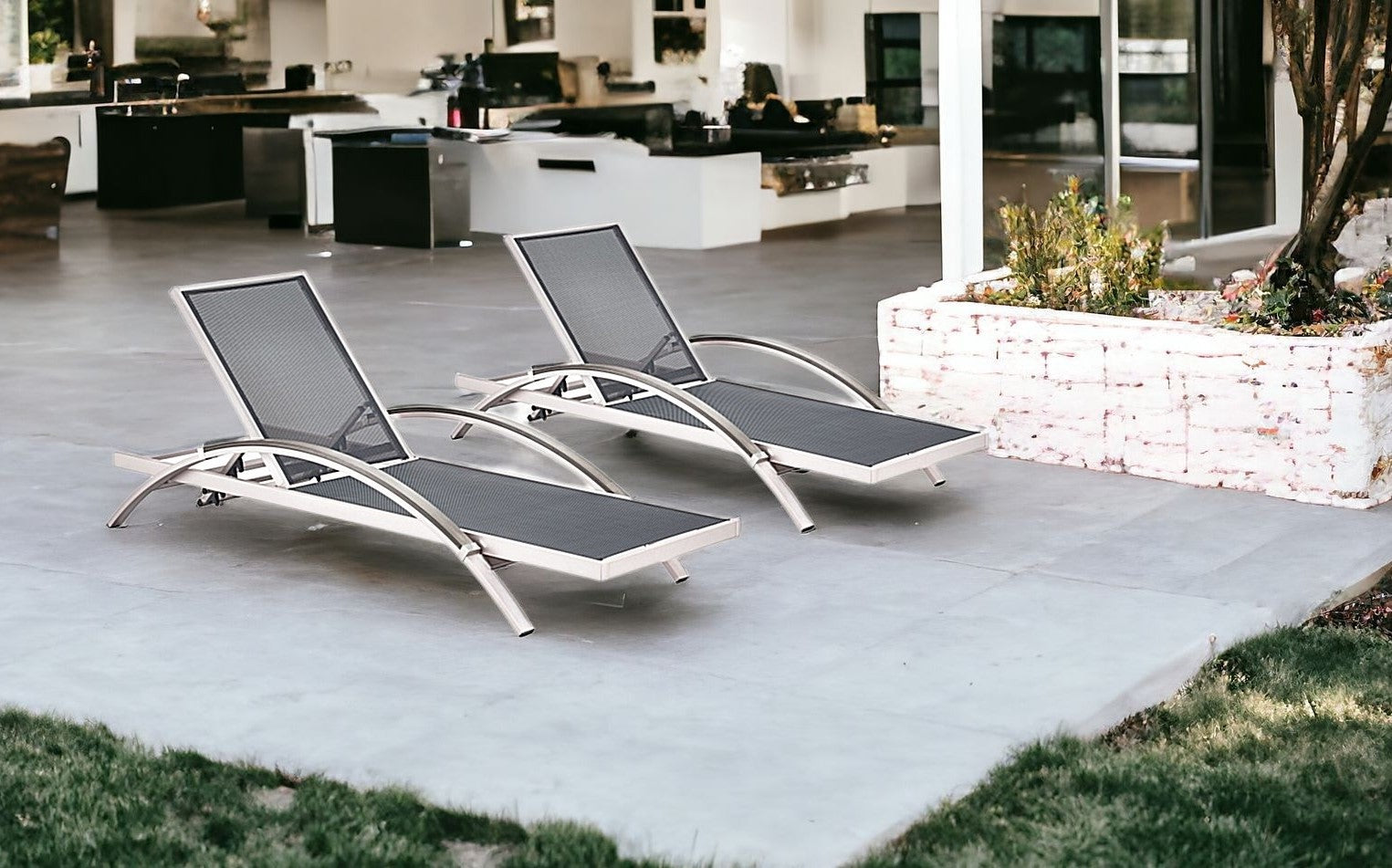 30" Set of Two Silver Metal Indoor Outdoor Chaise Lounge