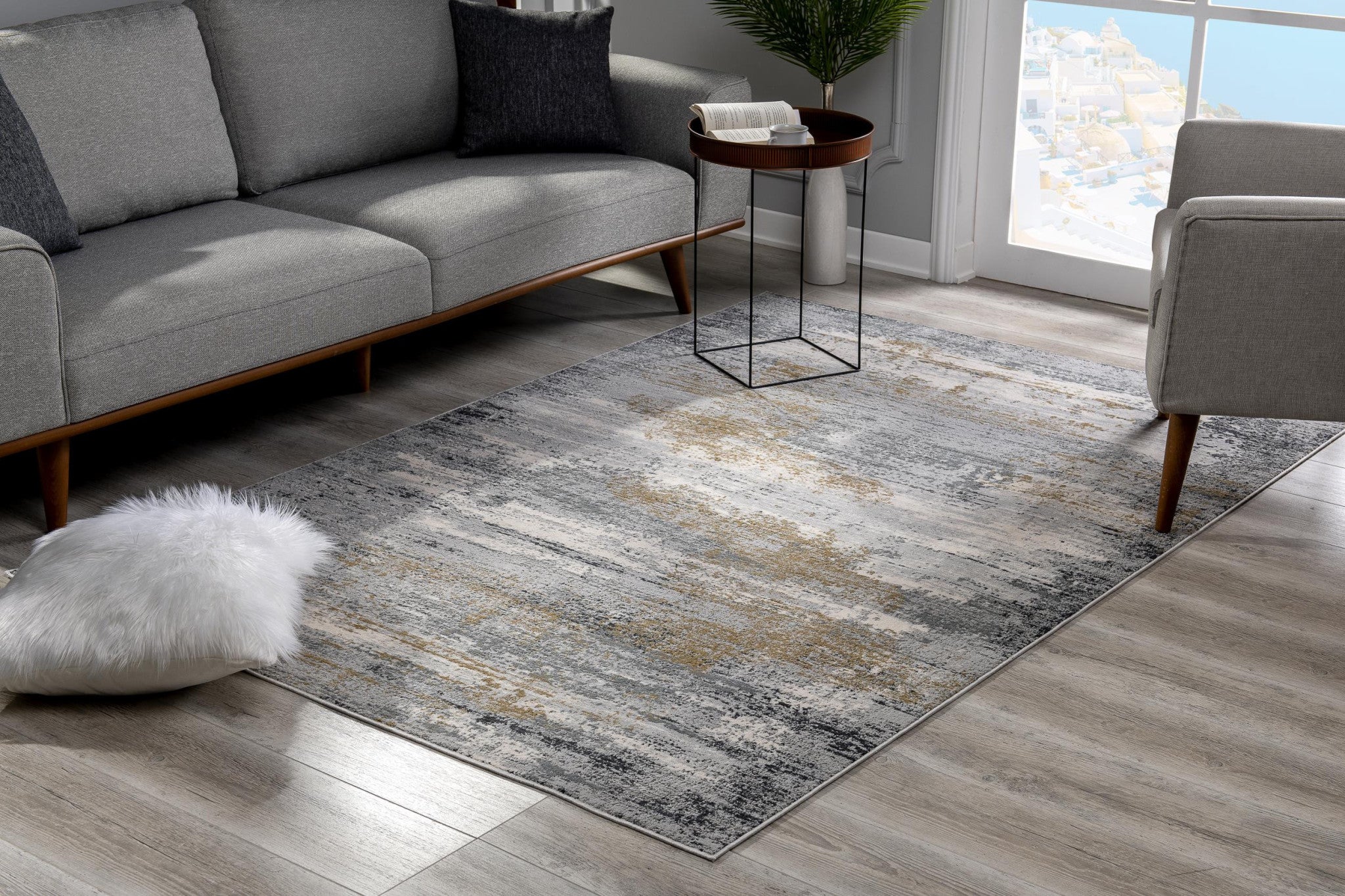 5’ X 8’ Gray Mod Distressed Strokes Area Rug