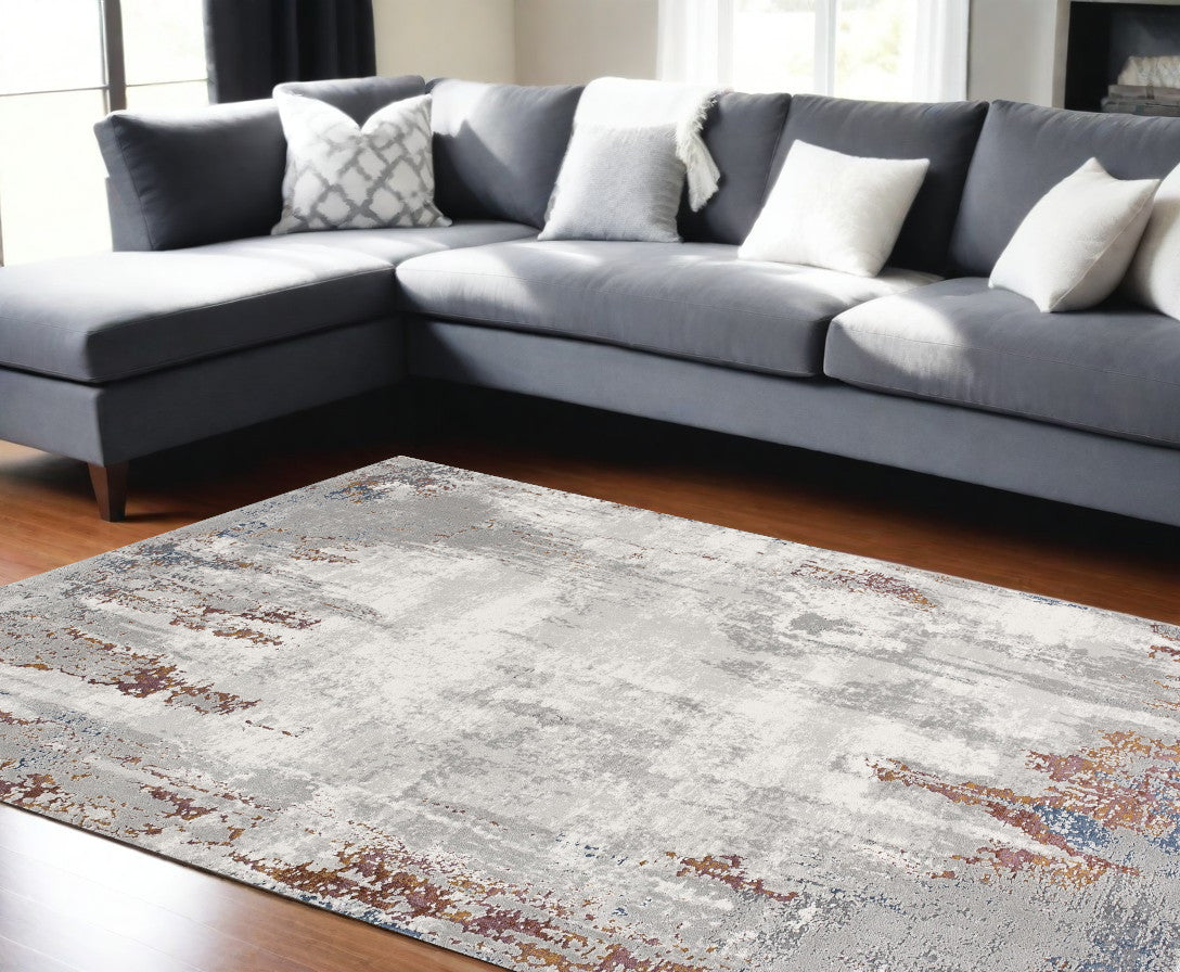 7’ X 10’ Gray And Ivory Modern Abstract Area Rug