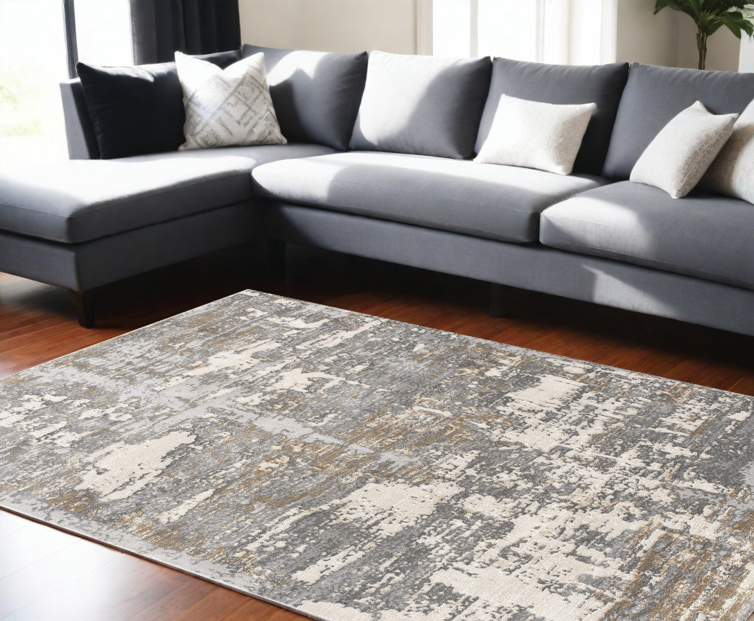 7’ X 10’ Beige And Gray Distressed Area Rug