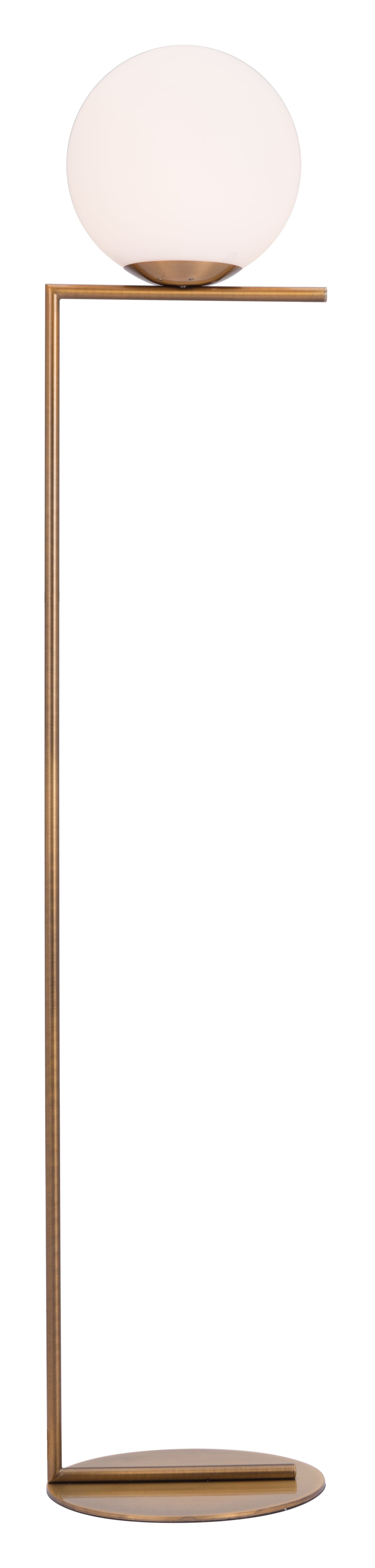 61" Brass Floor Lamp With White Glass Globe Shade