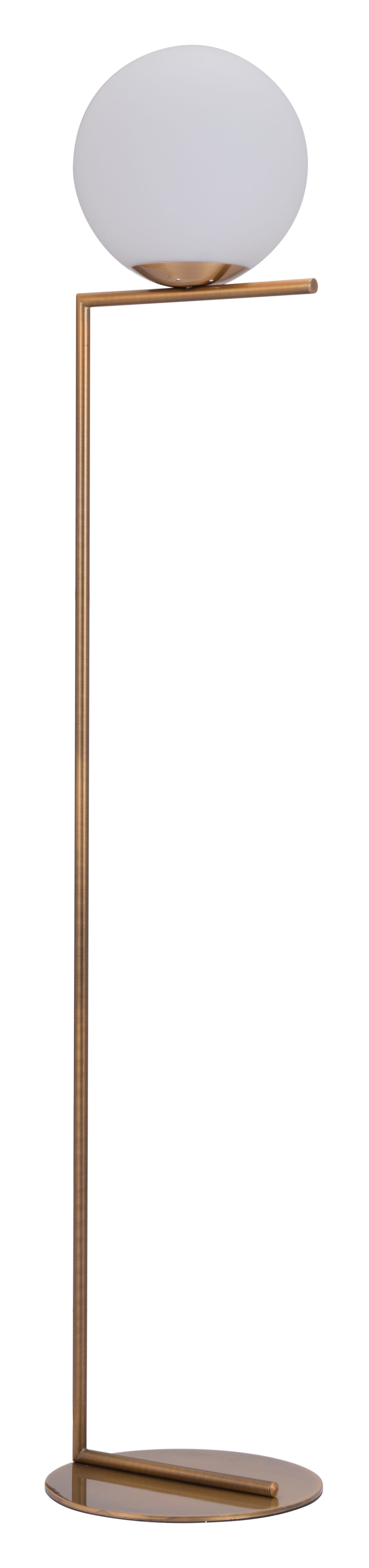 61" Brass Floor Lamp With White Glass Globe Shade