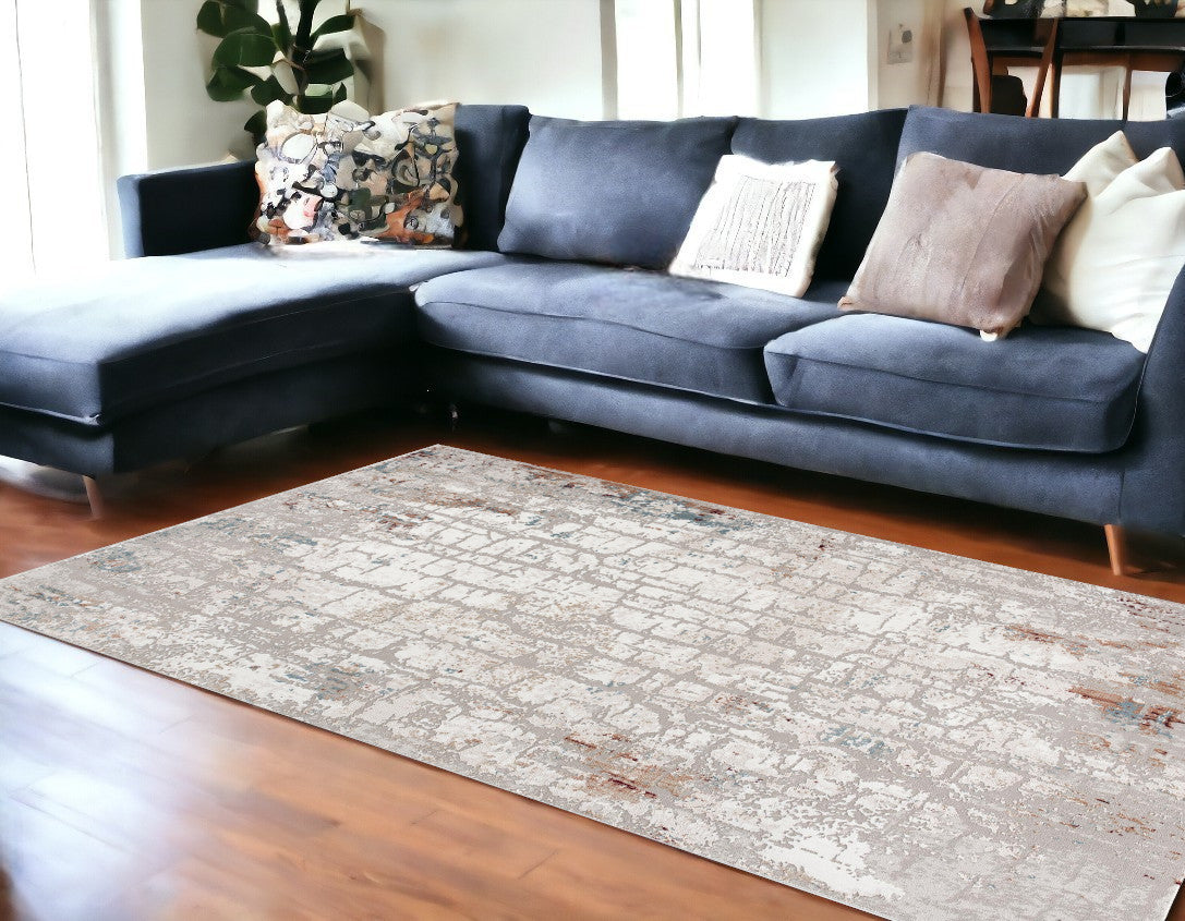 7’ X 10’ Gray And Ivory Abstract Branches Area Rug