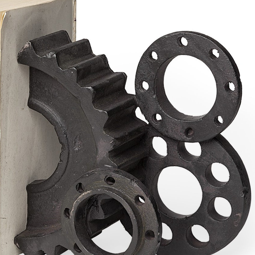 Matte Black Industrial Cogs Bookends