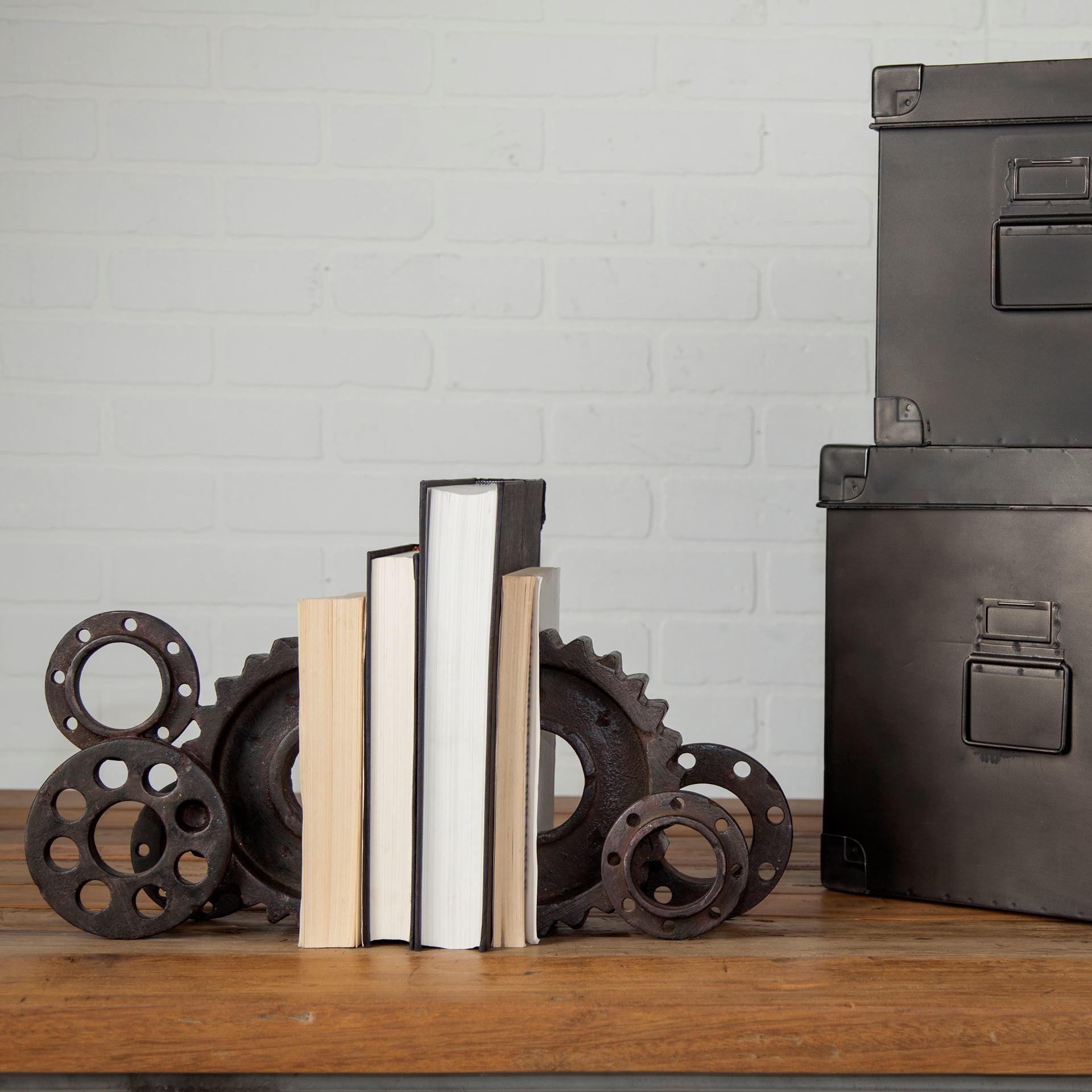 Matte Black Industrial Cogs Bookends