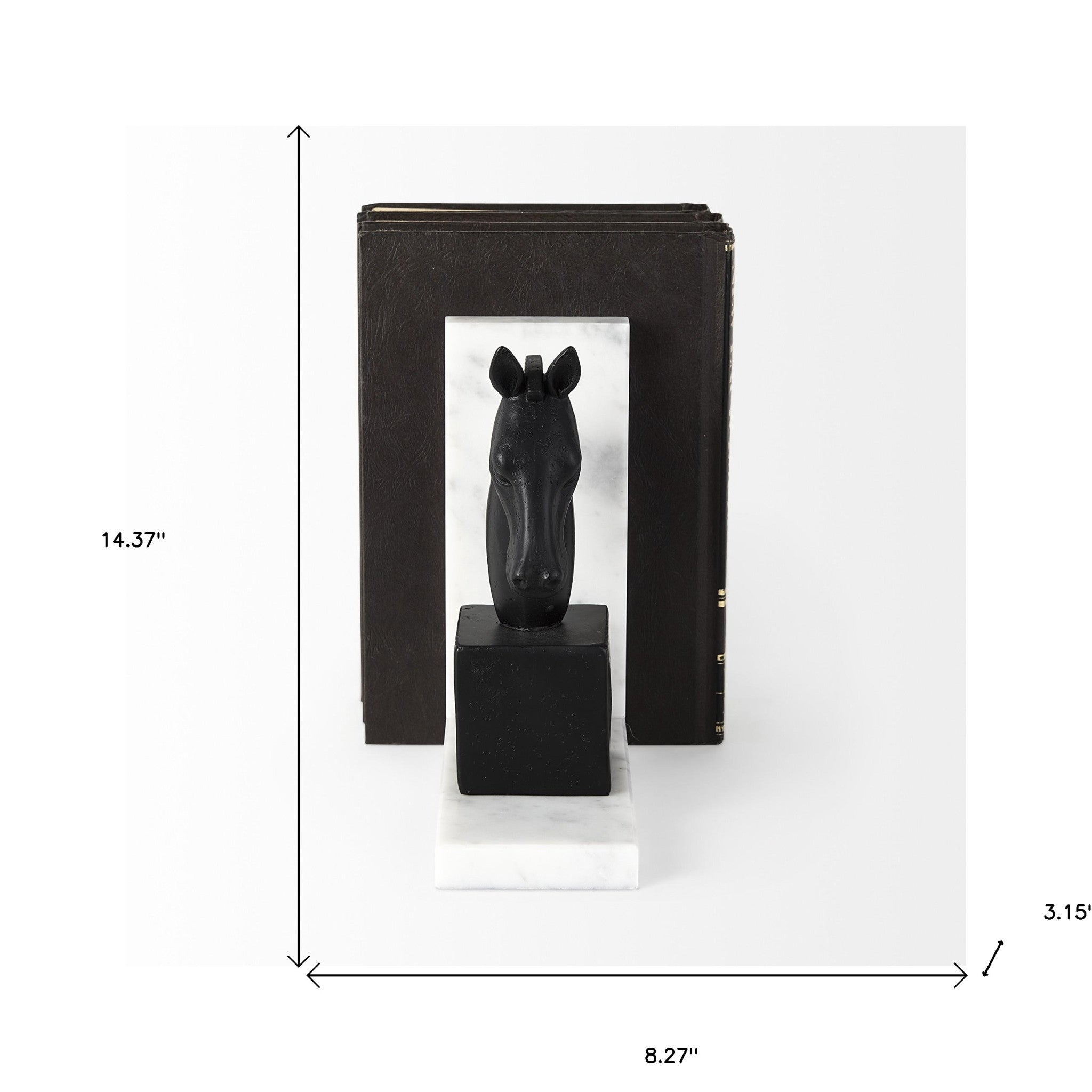 Black Stallion On White Marble Bookends