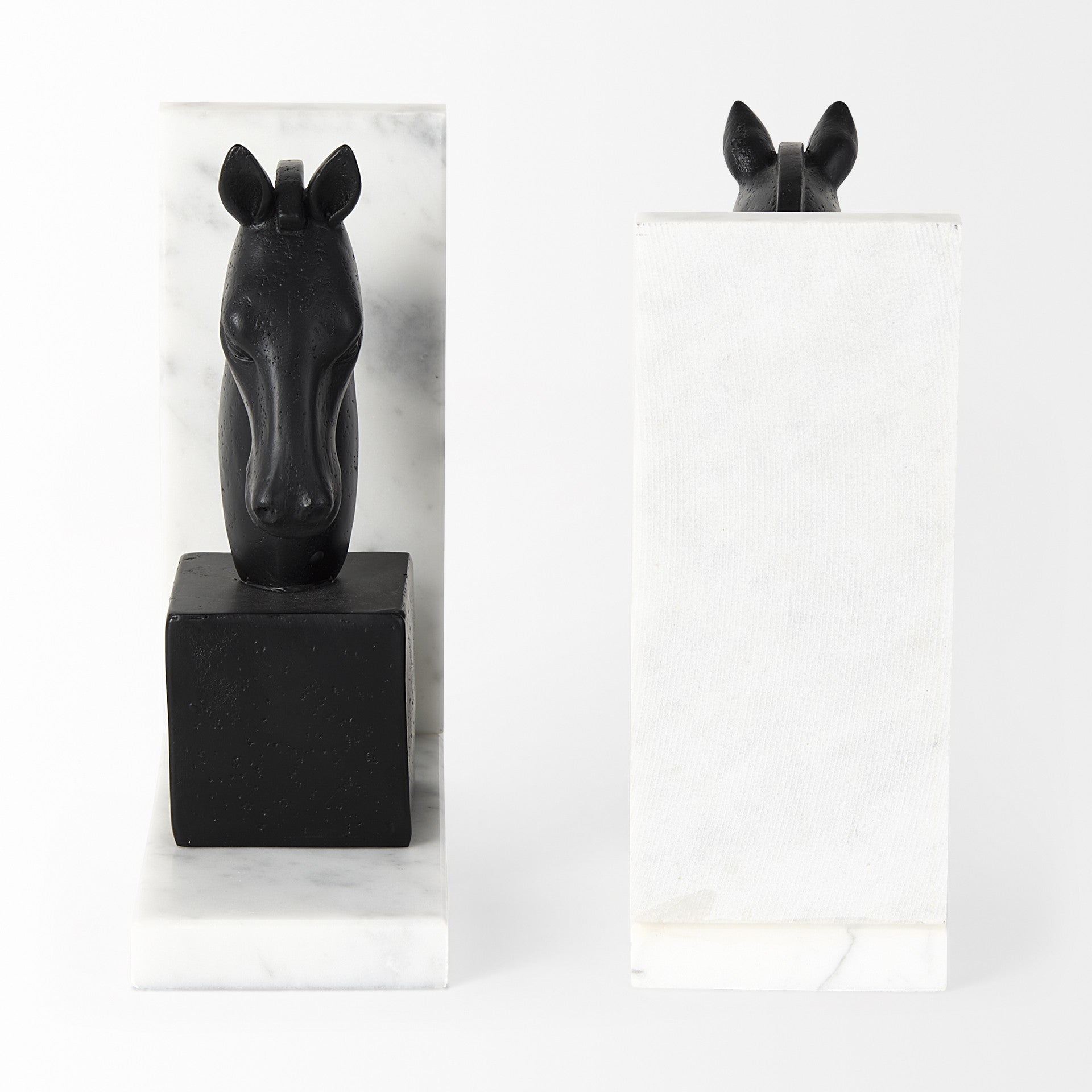 Black Stallion On White Marble Bookends