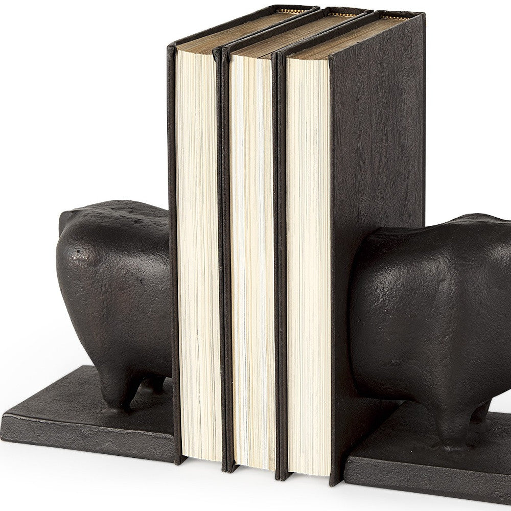 Black Cast Aluminum Bull Bookends