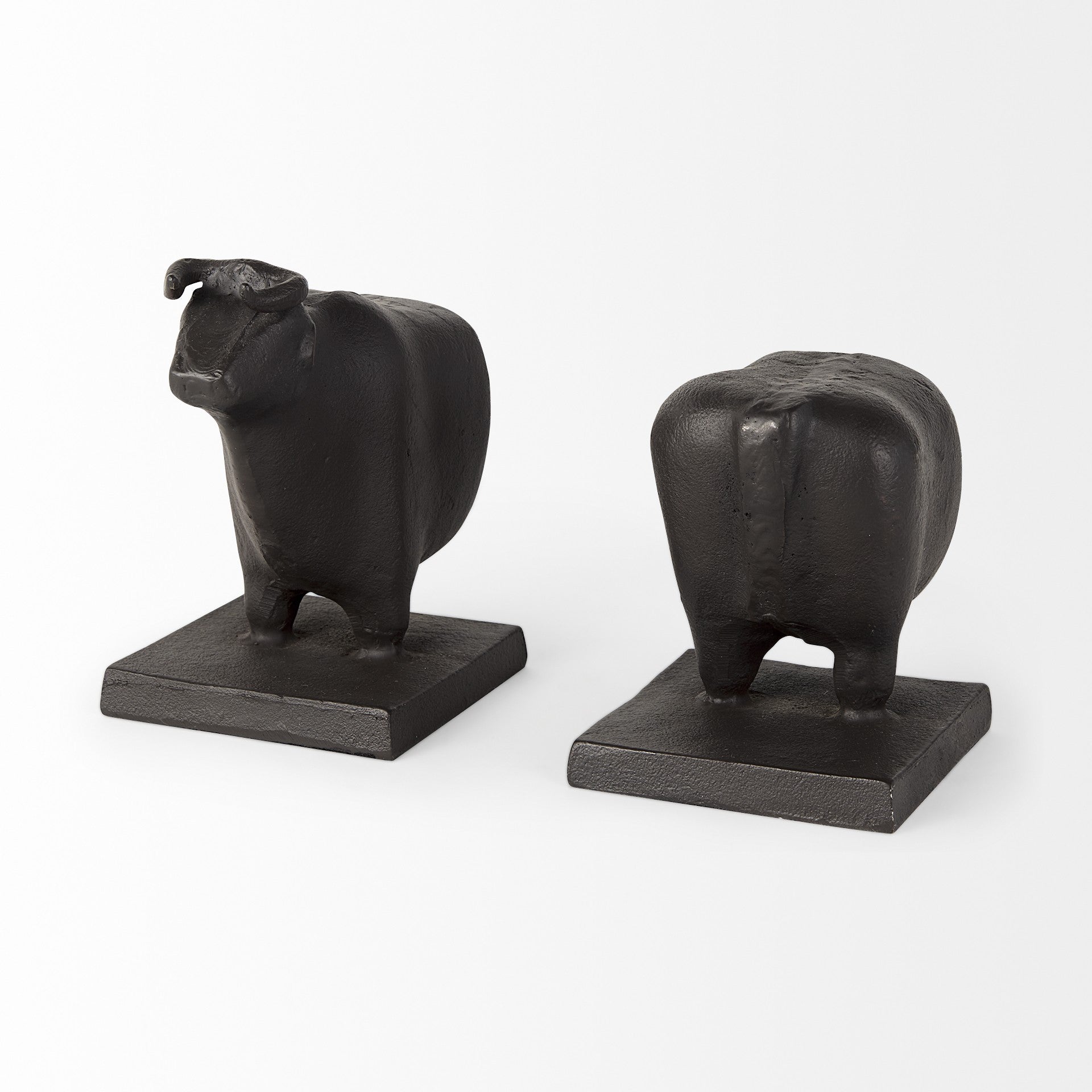 Black Cast Aluminum Bull Bookends