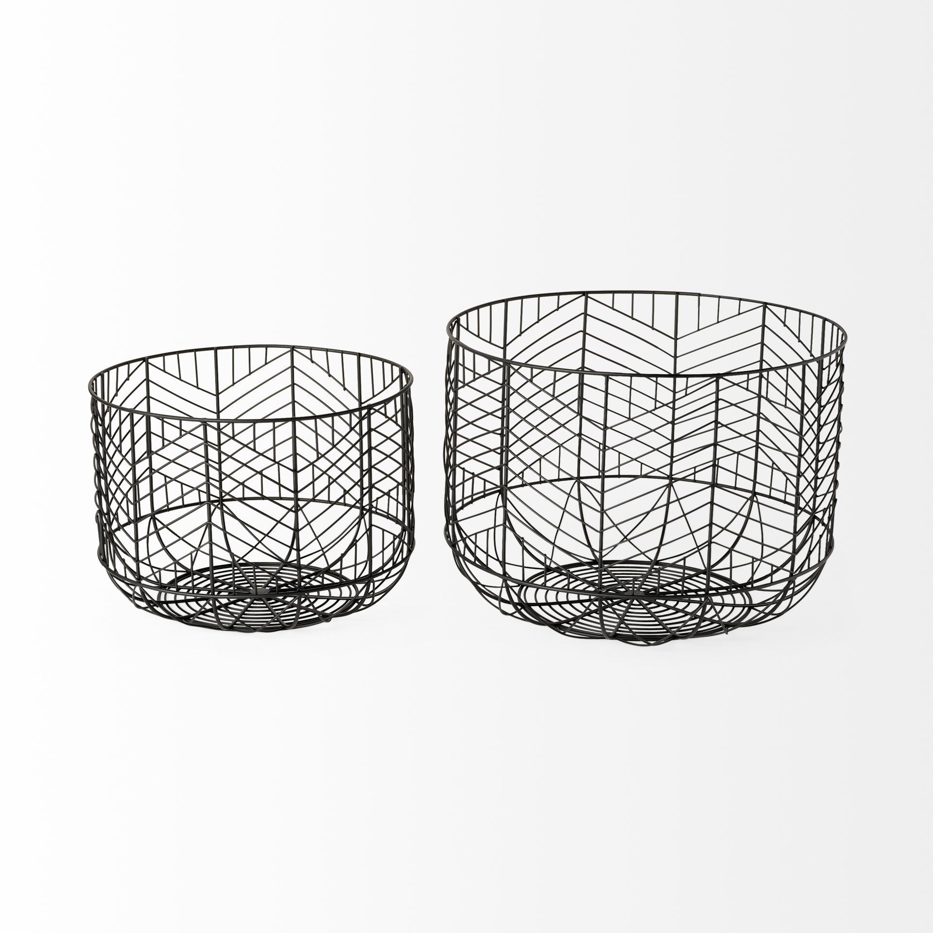 Set Of Two Black Metal Wire Chevron Bowls