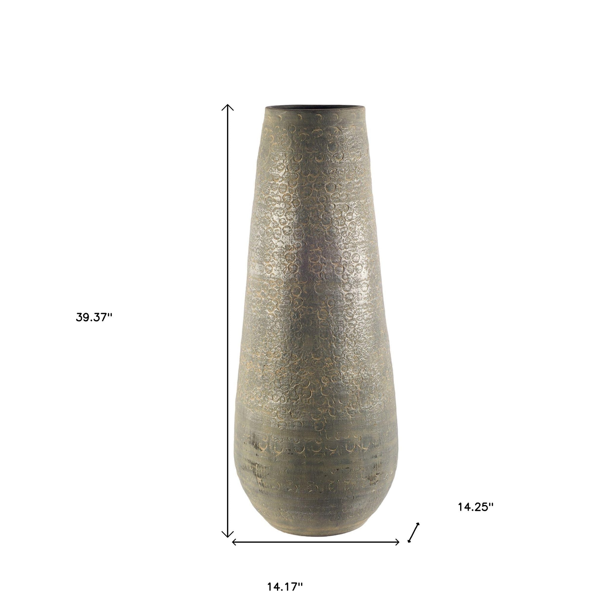 39" Rustic Gray And Gold Textured Ceramic Floor Vase