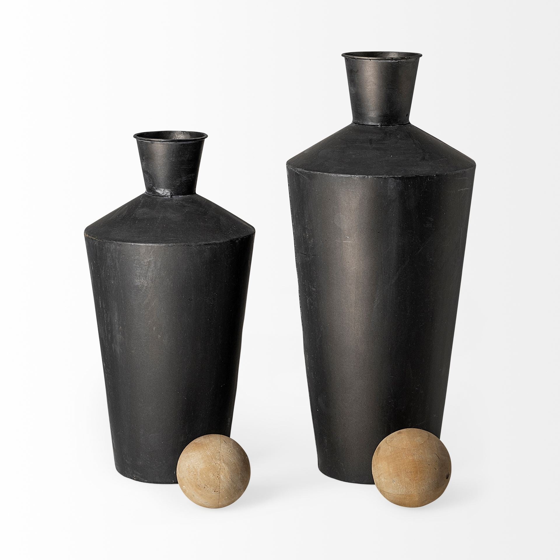 Set Of Two Black Metal Urns