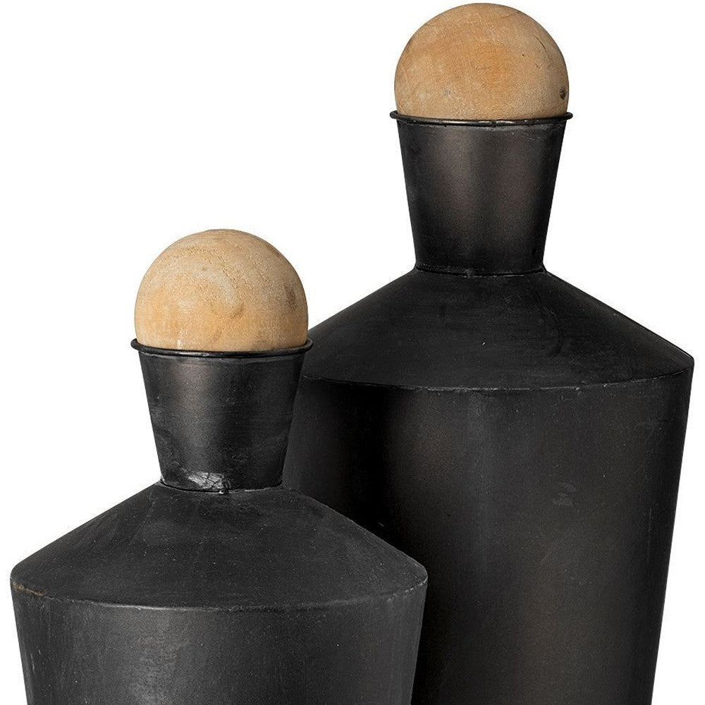 Set Of Two Black Metal Urns