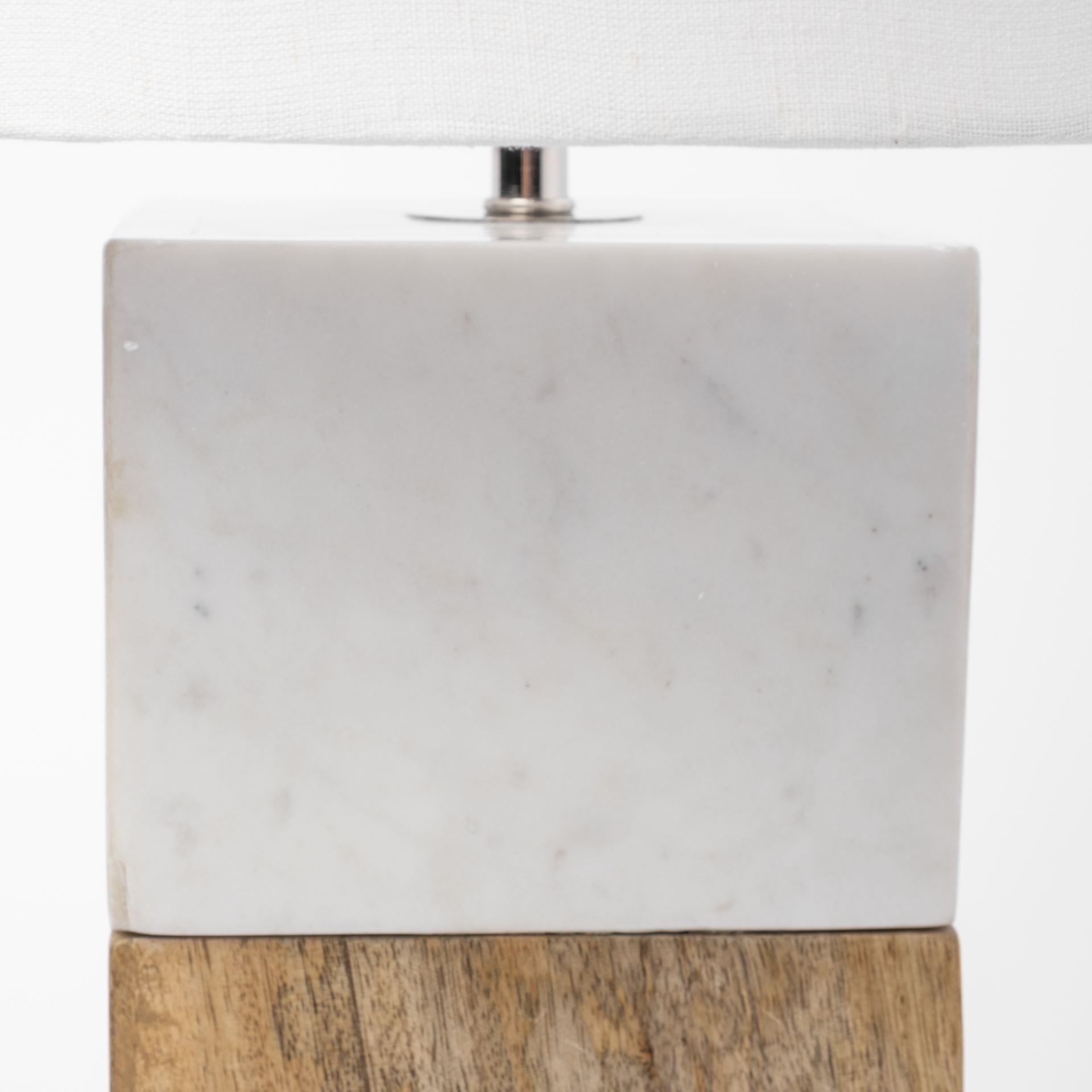 White Marble And Natural Wood Block Table Or Desk Lamp