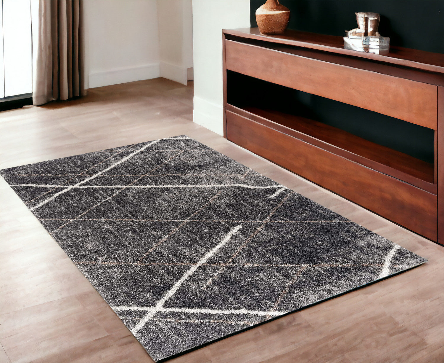 3’ X 5’ Gray Modern Distressed Lines Area Rug