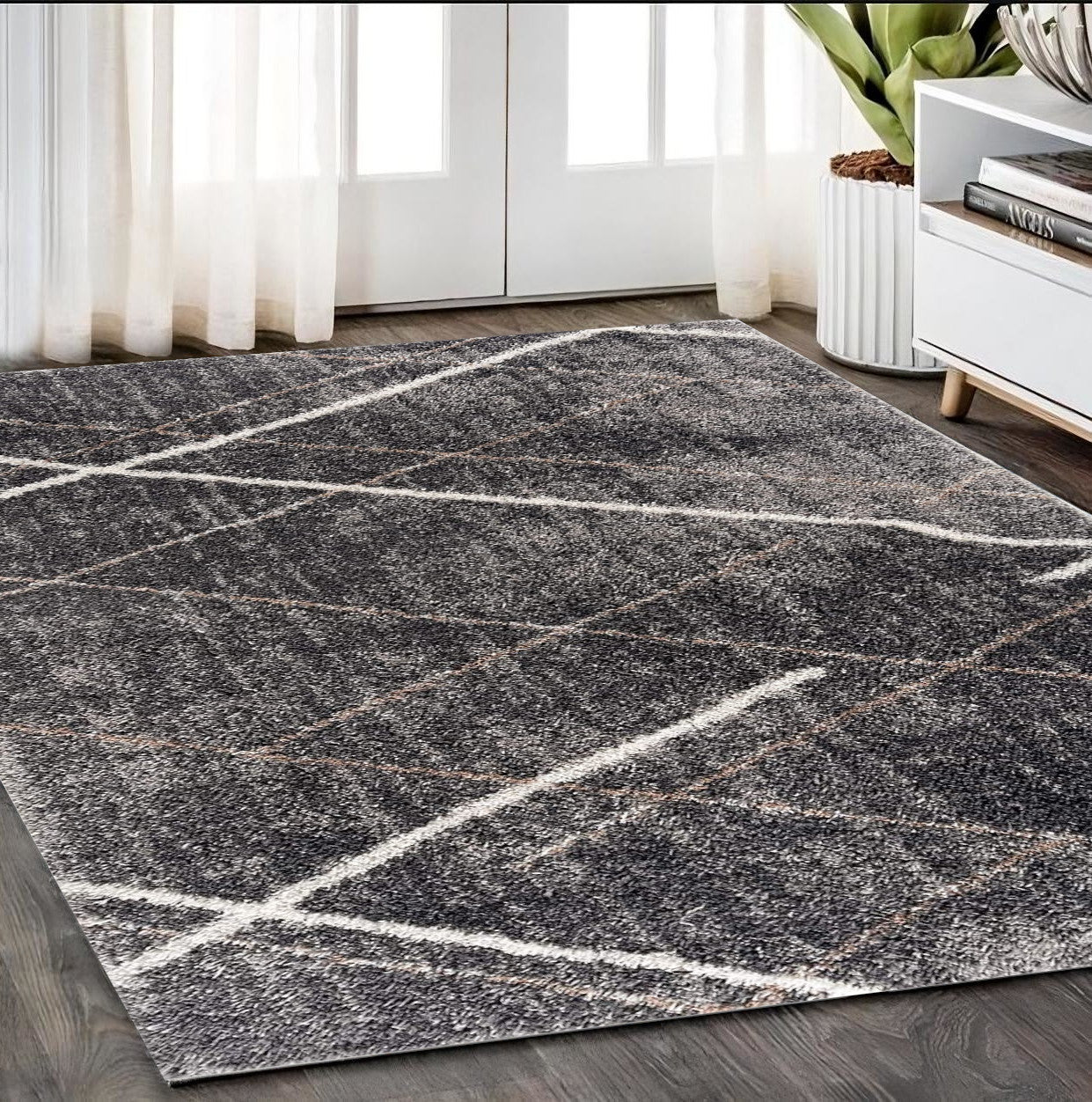 3’ X 5’ Gray Modern Distressed Lines Area Rug