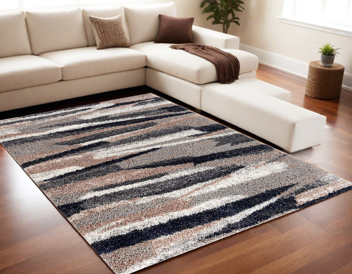 5’ X 8’ Gray And Black Strokes Area Rug