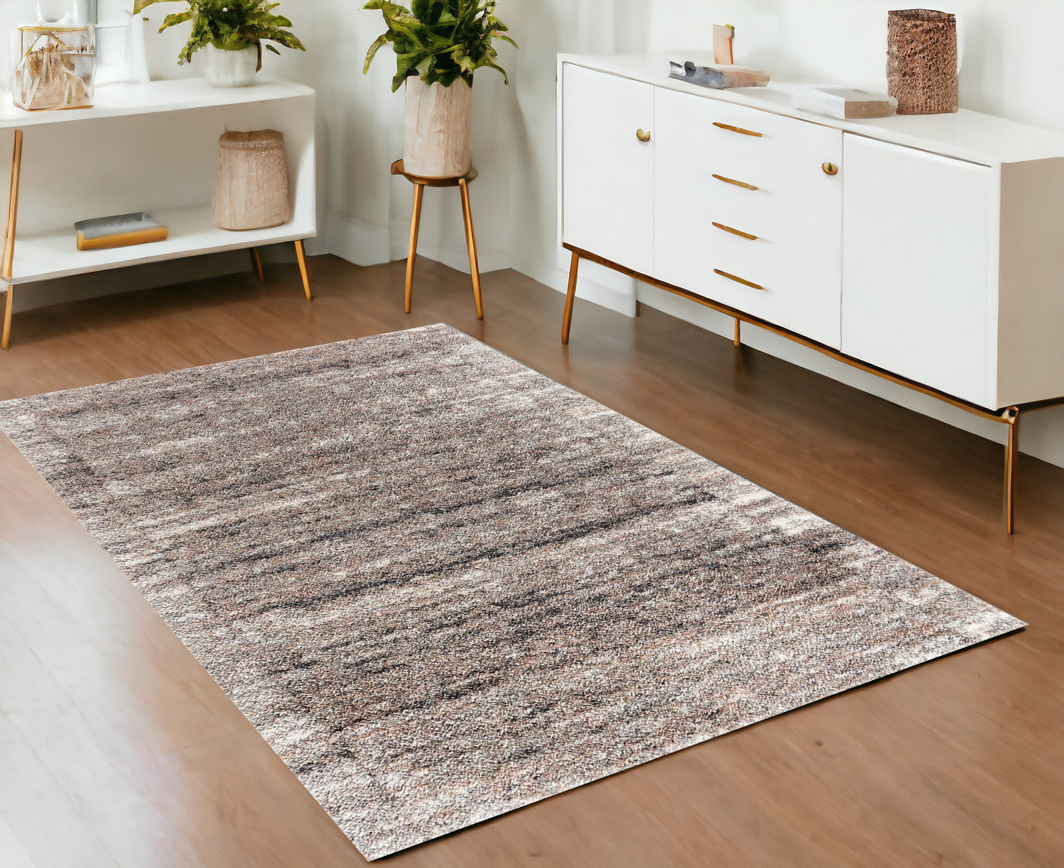 4’ X 6’ Ivory And Brown Retro Mod Area Rug