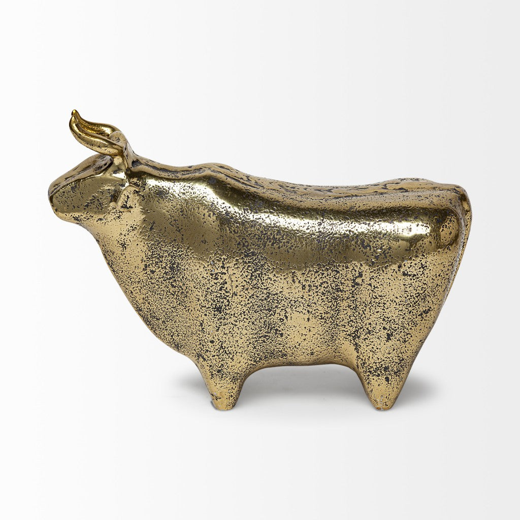 Gold Cast Aluminum Bull Sculpture