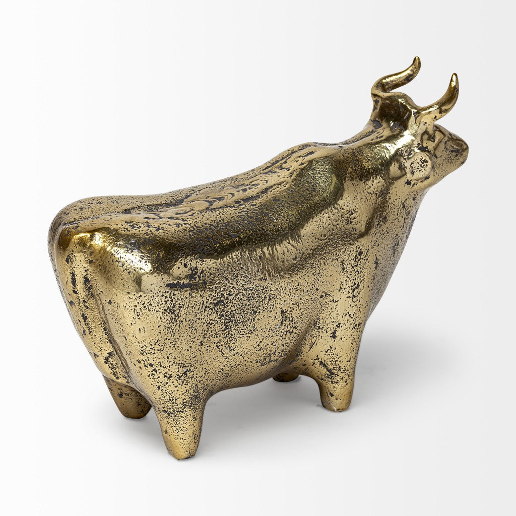 Gold Cast Aluminum Bull Sculpture