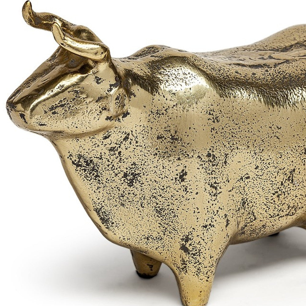 Gold Cast Aluminum Bull Sculpture