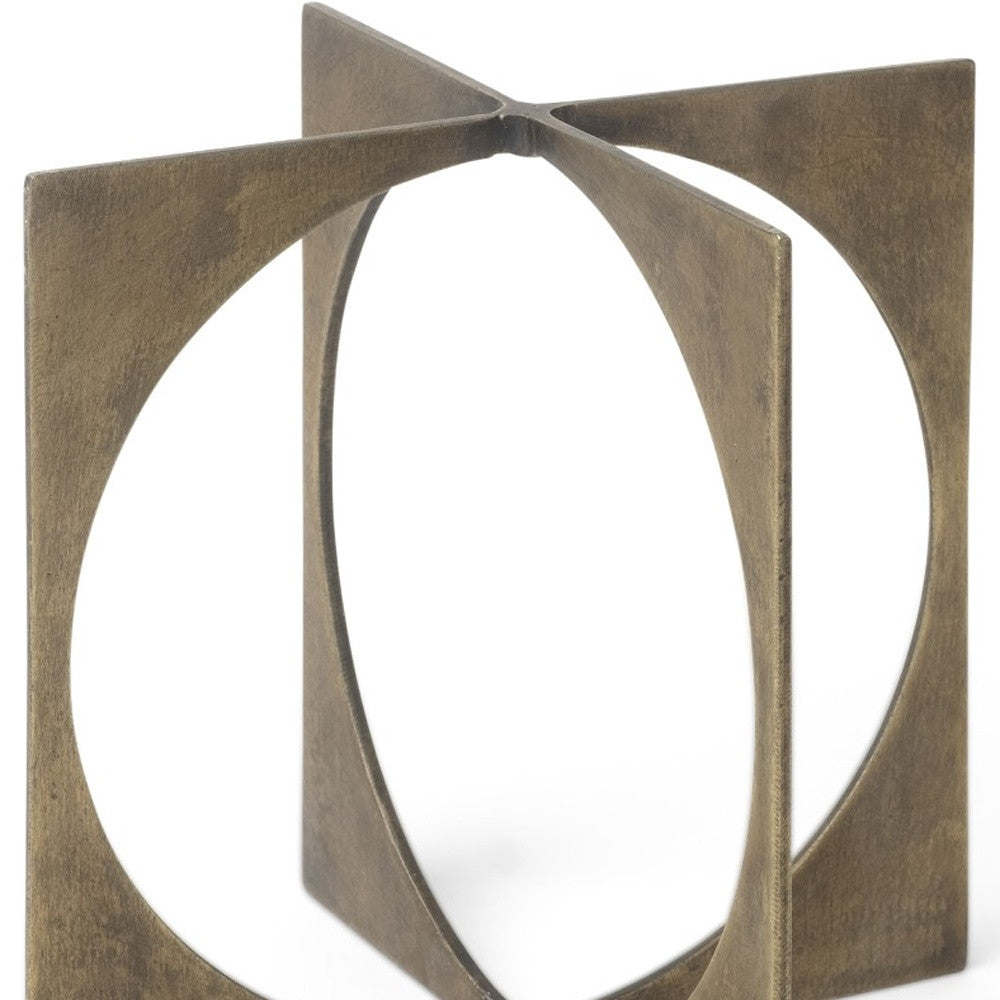 6" Burnished Gold Metal Circle Square Sculpture