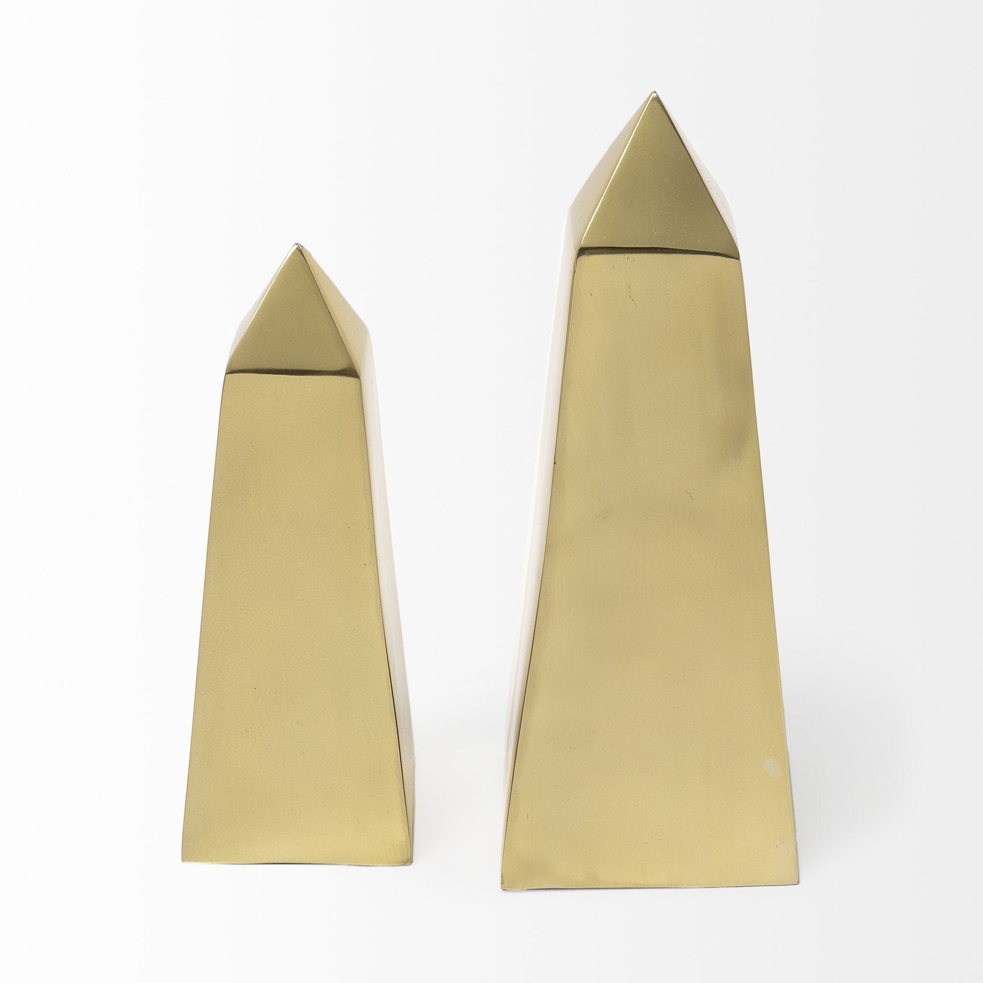 Set Of Two Gold Metal Elongated Pyramid Decor Pieces