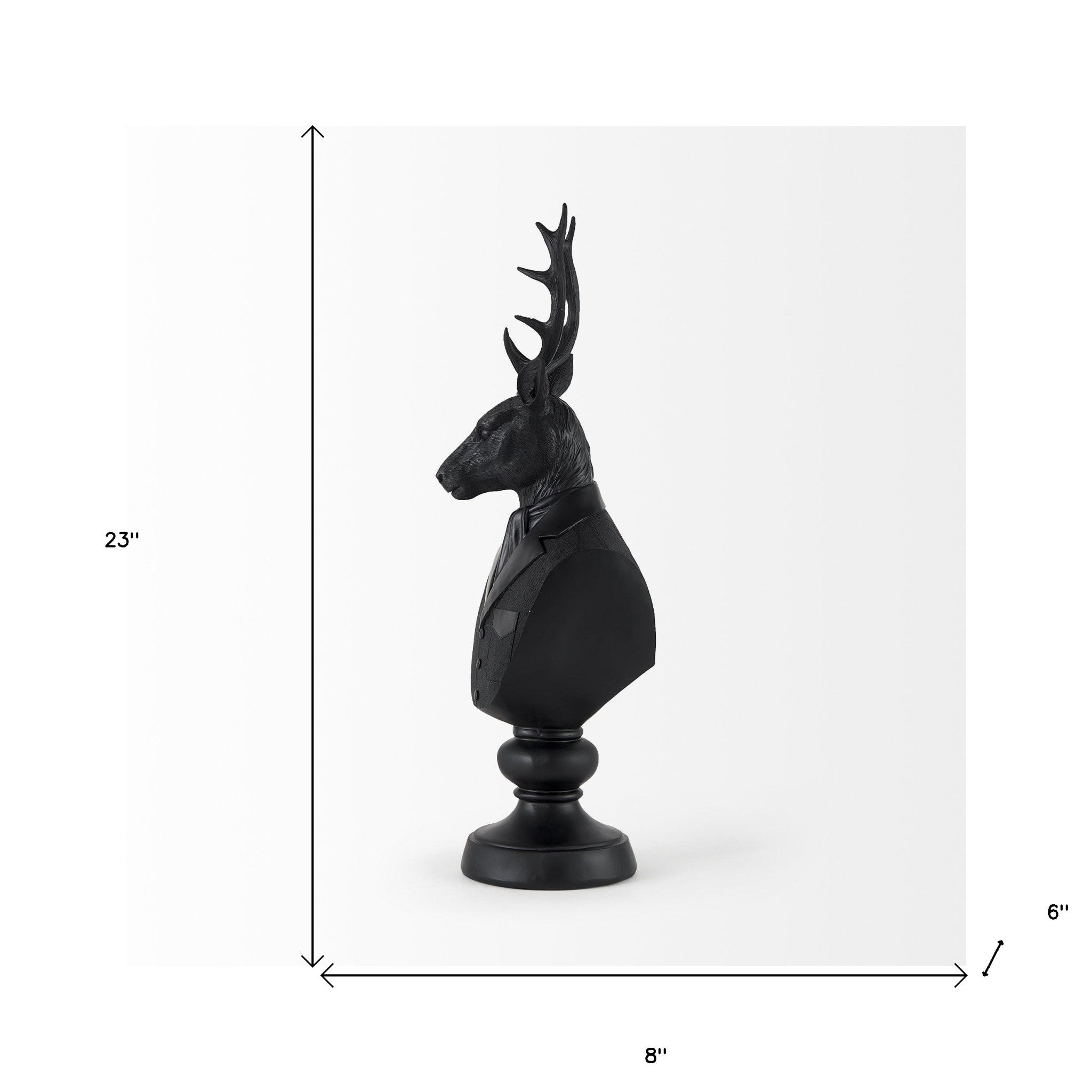 Black Resin Suited Deer Bust Sculpture