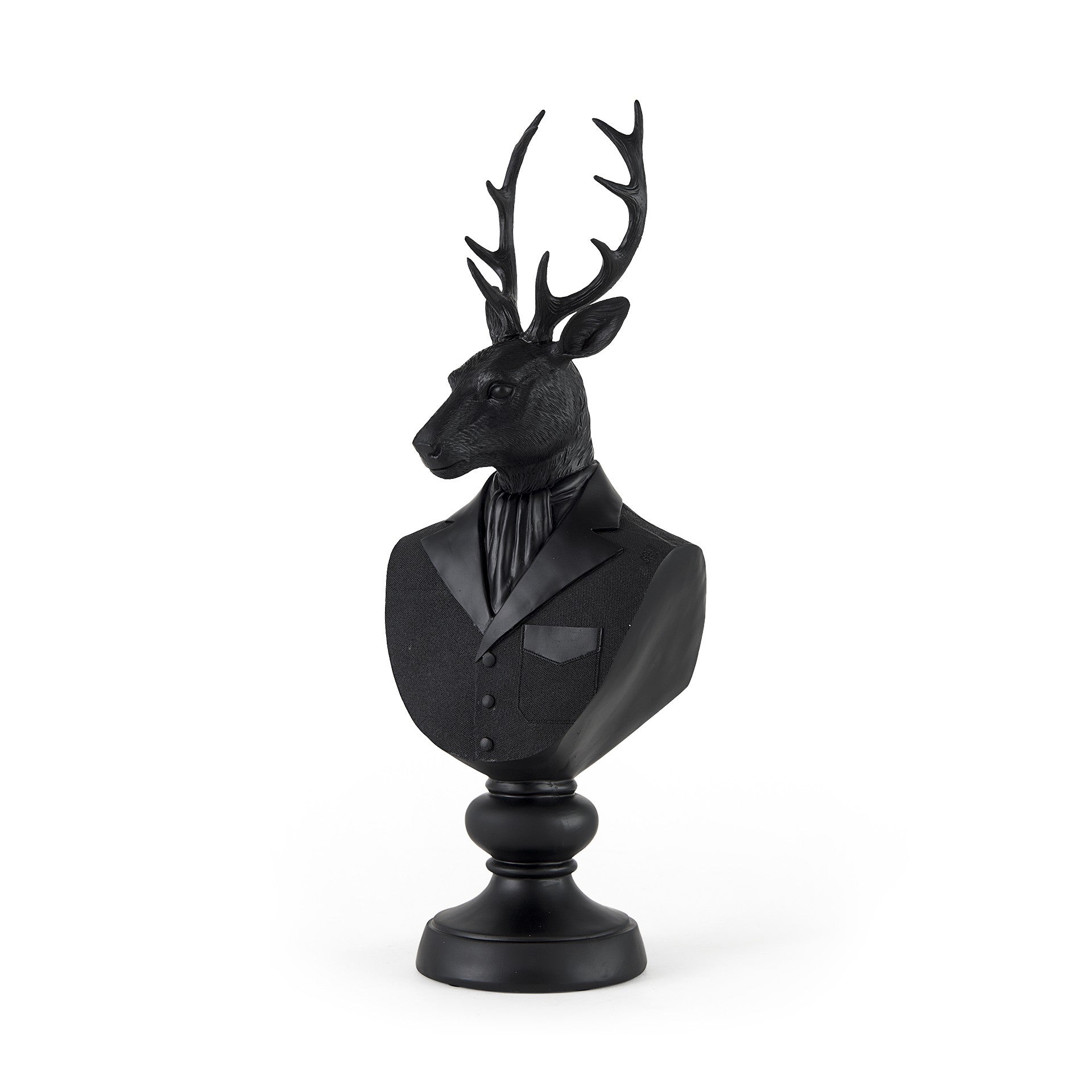 Black Resin Suited Deer Bust Sculpture