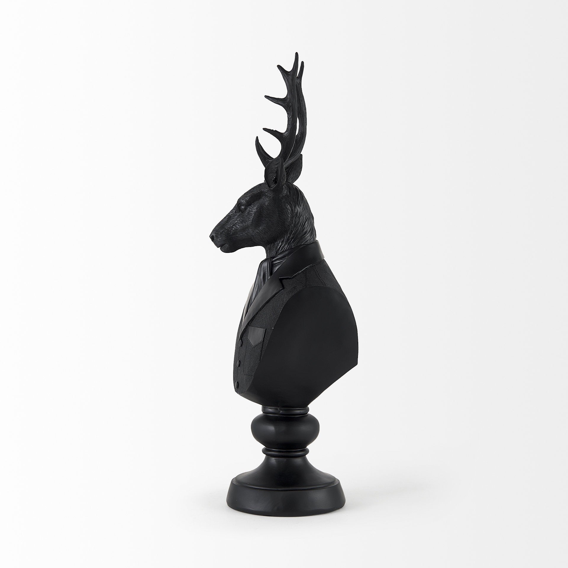 Black Resin Suited Deer Bust Sculpture