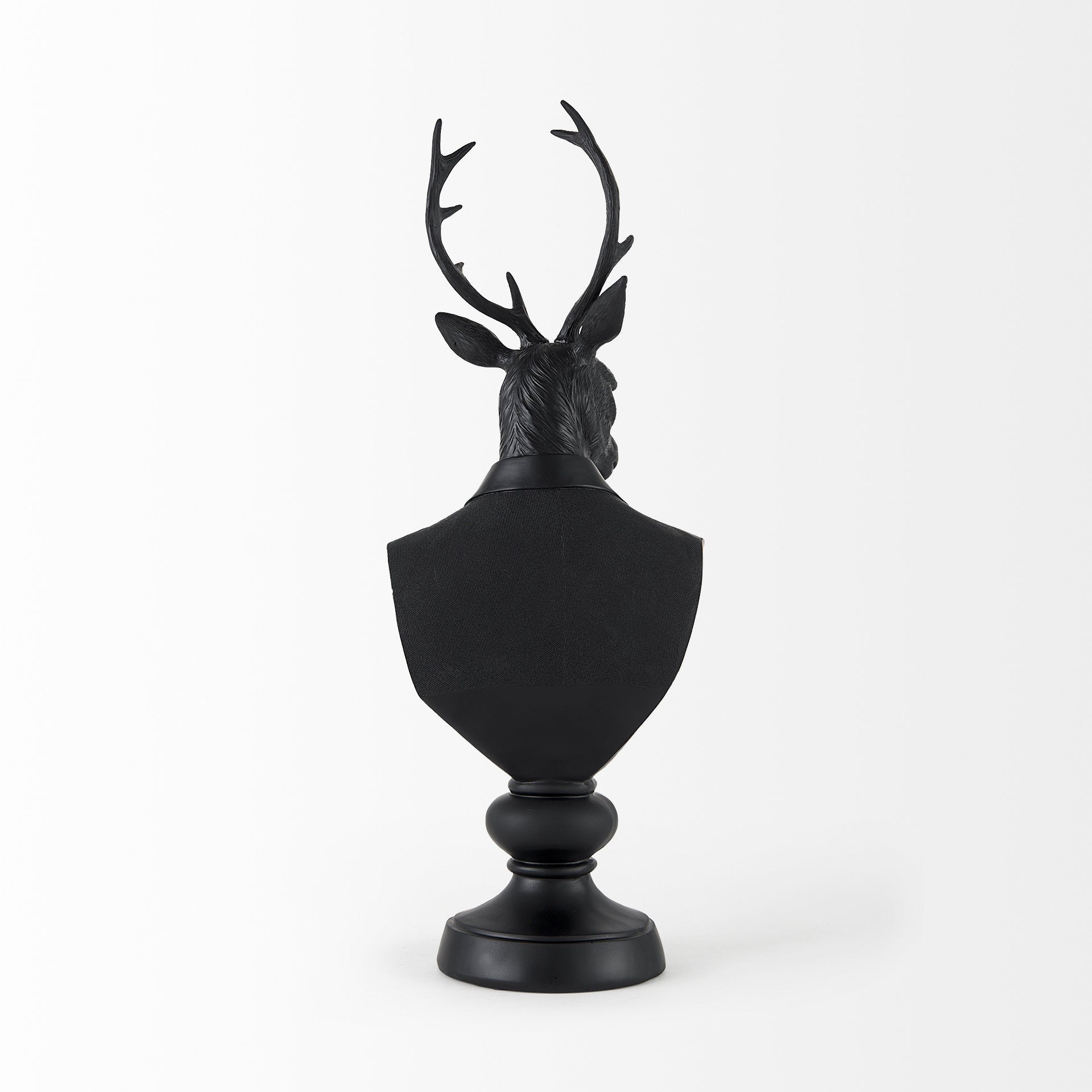 Black Resin Suited Deer Bust Sculpture