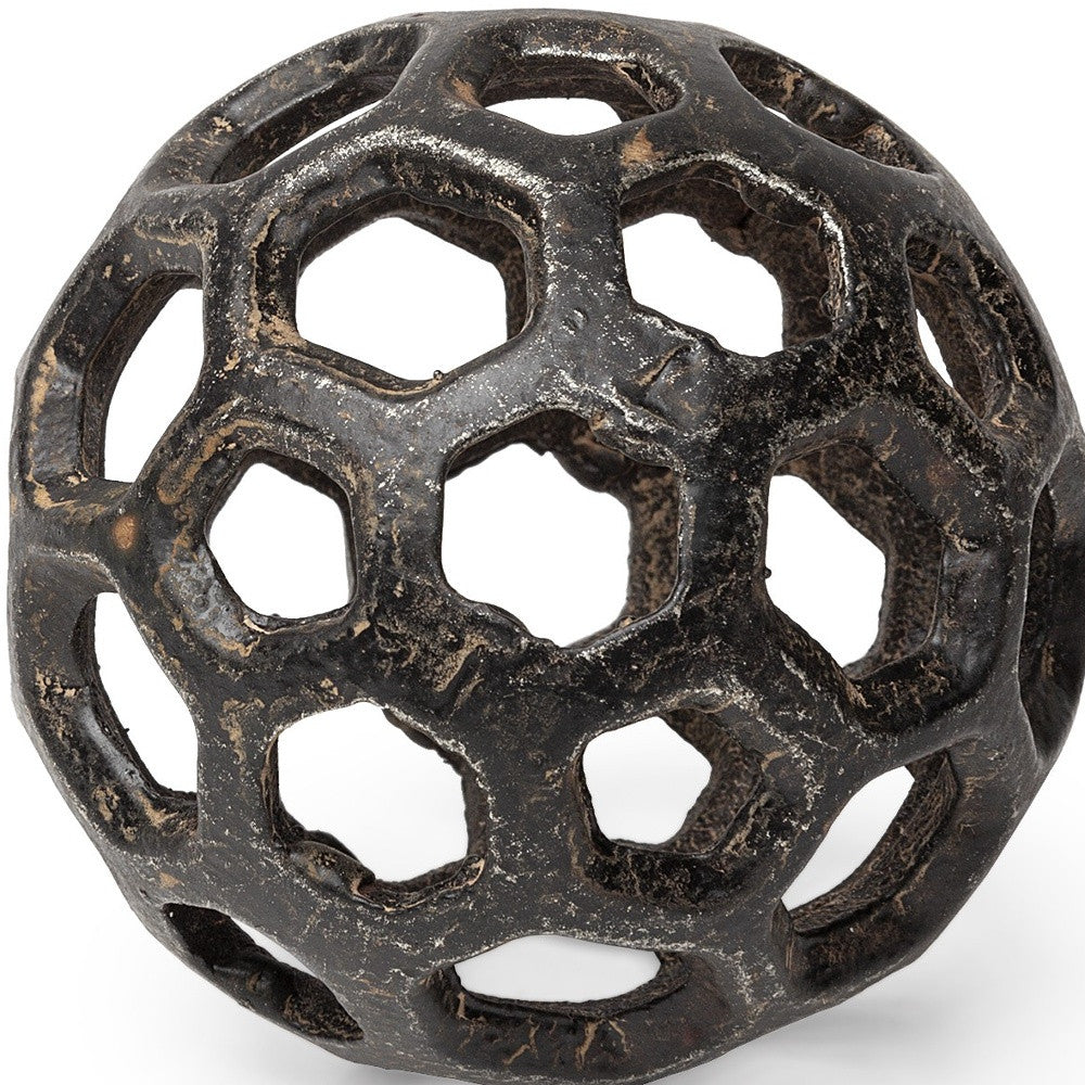 Petite Black Metal Hollow Orb Sculpture