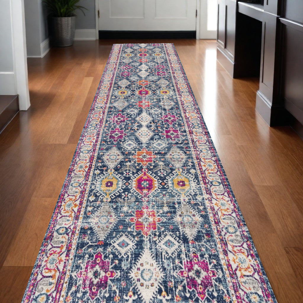 8' X 10' Navy Blue Oriental Dhurrie Area Rug