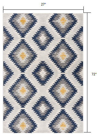 2' X 5' Blue Ikat Kilim Area Rug