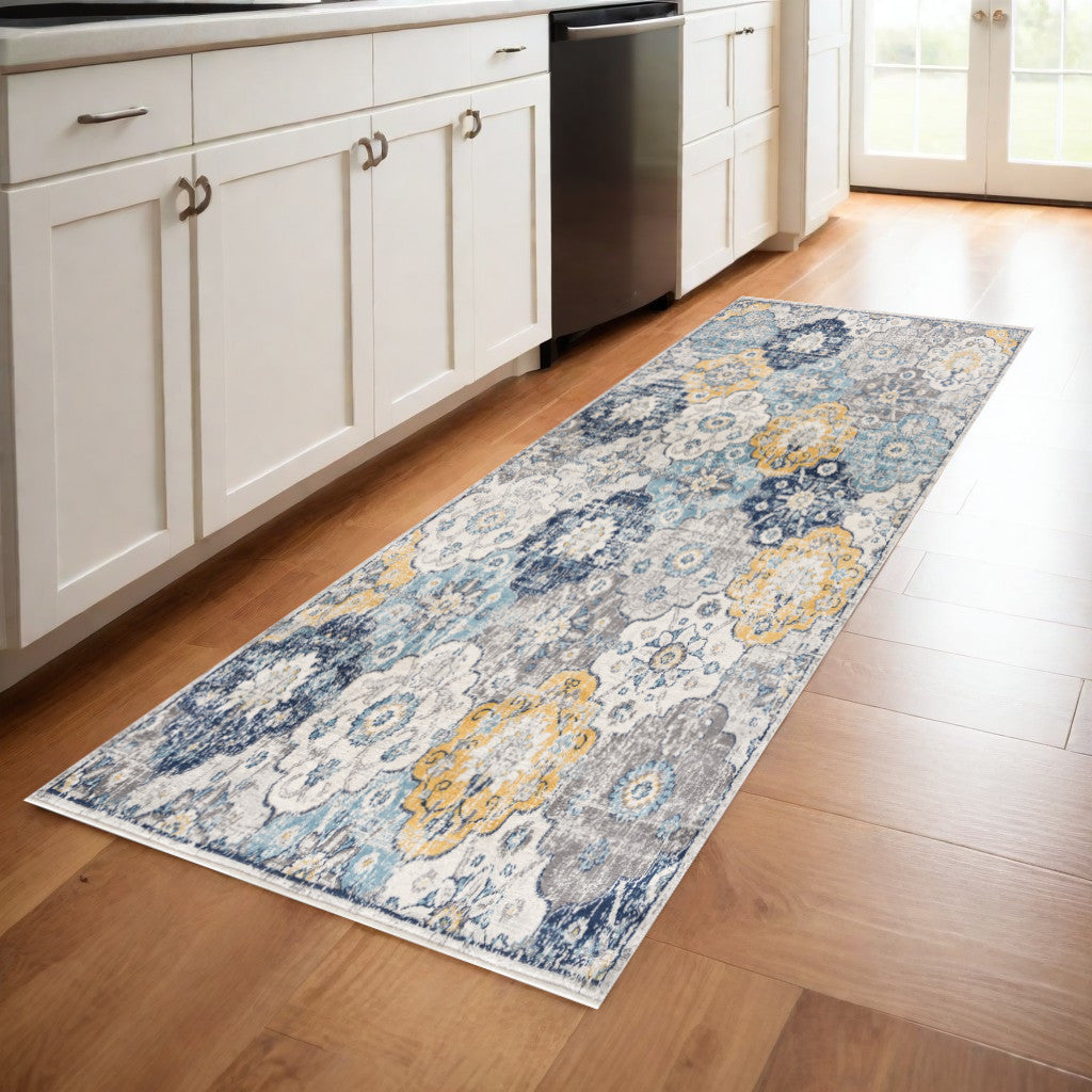 2' X 4' Blue Floral Dhurrie Area Rug