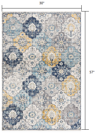 2' X 4' Blue Floral Dhurrie Area Rug