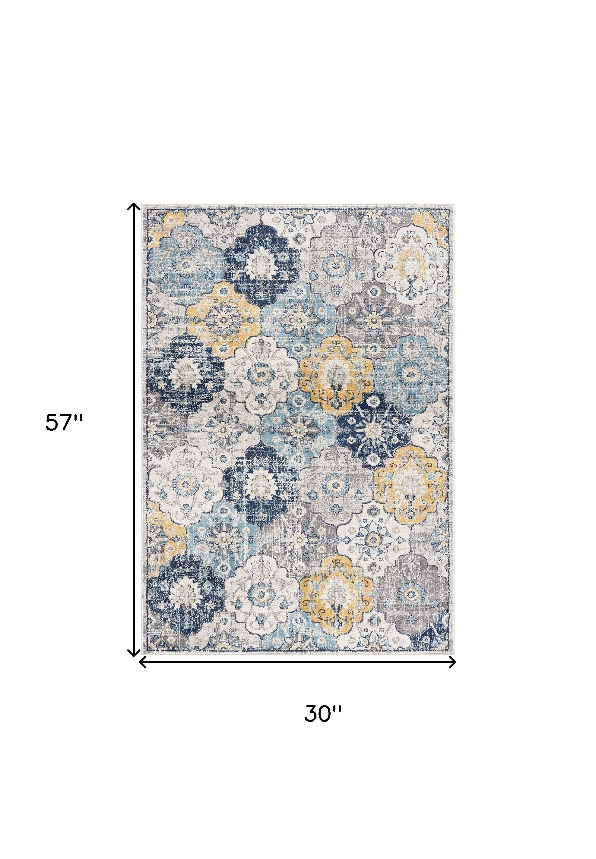 2' X 4' Blue Floral Dhurrie Area Rug