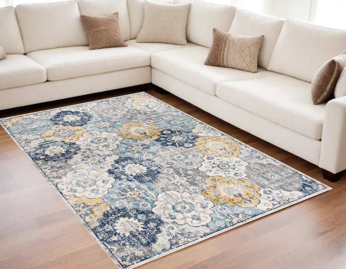 2' X 4' Blue Floral Dhurrie Area Rug