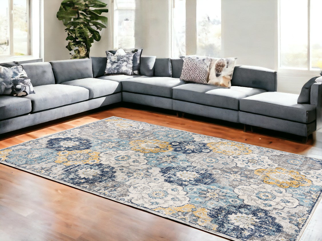 2' X 4' Blue Floral Dhurrie Area Rug