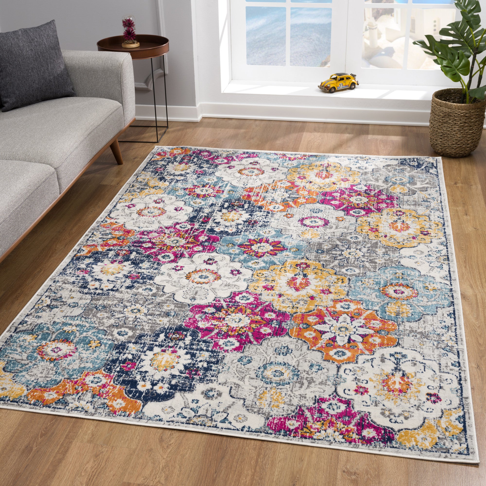 12' X 18' Rust Floral Washable Non Skid Area Rug