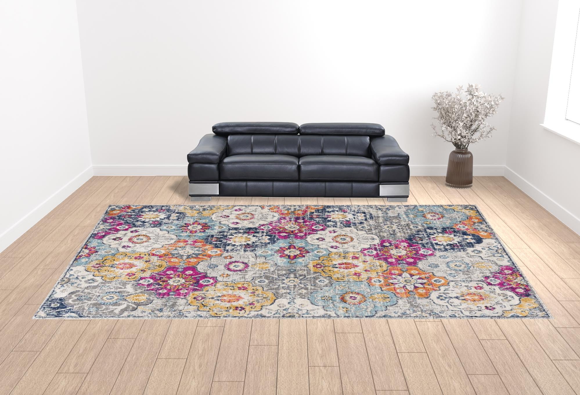 12' X 18' Rust Floral Washable Non Skid Area Rug