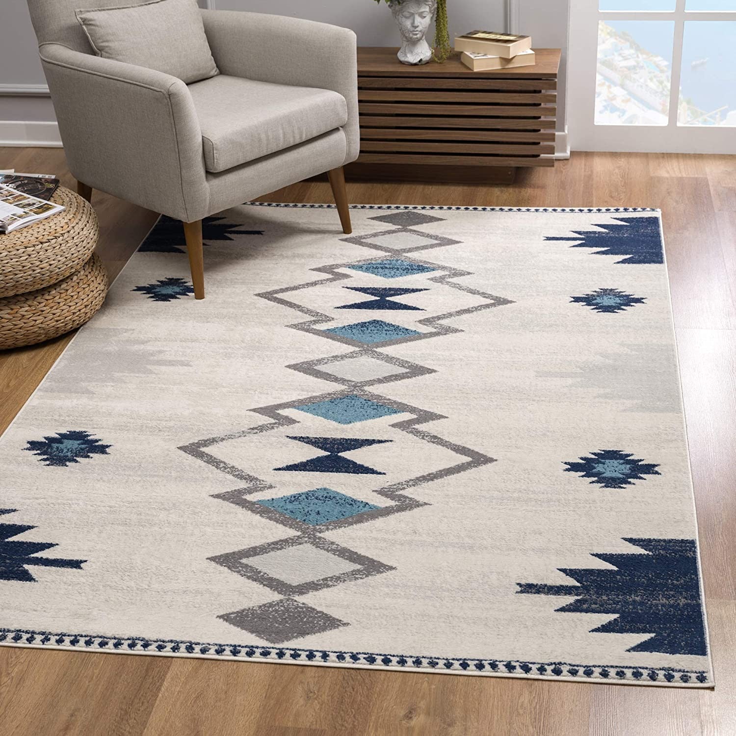 4' X 6' Cream Southwestern Dhurrie Area Rug