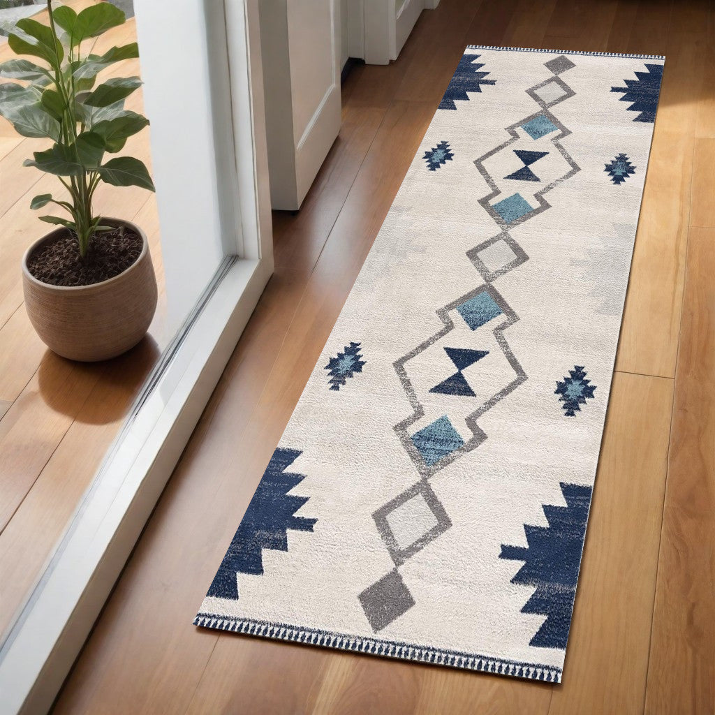 4' X 6' Cream Southwestern Dhurrie Area Rug